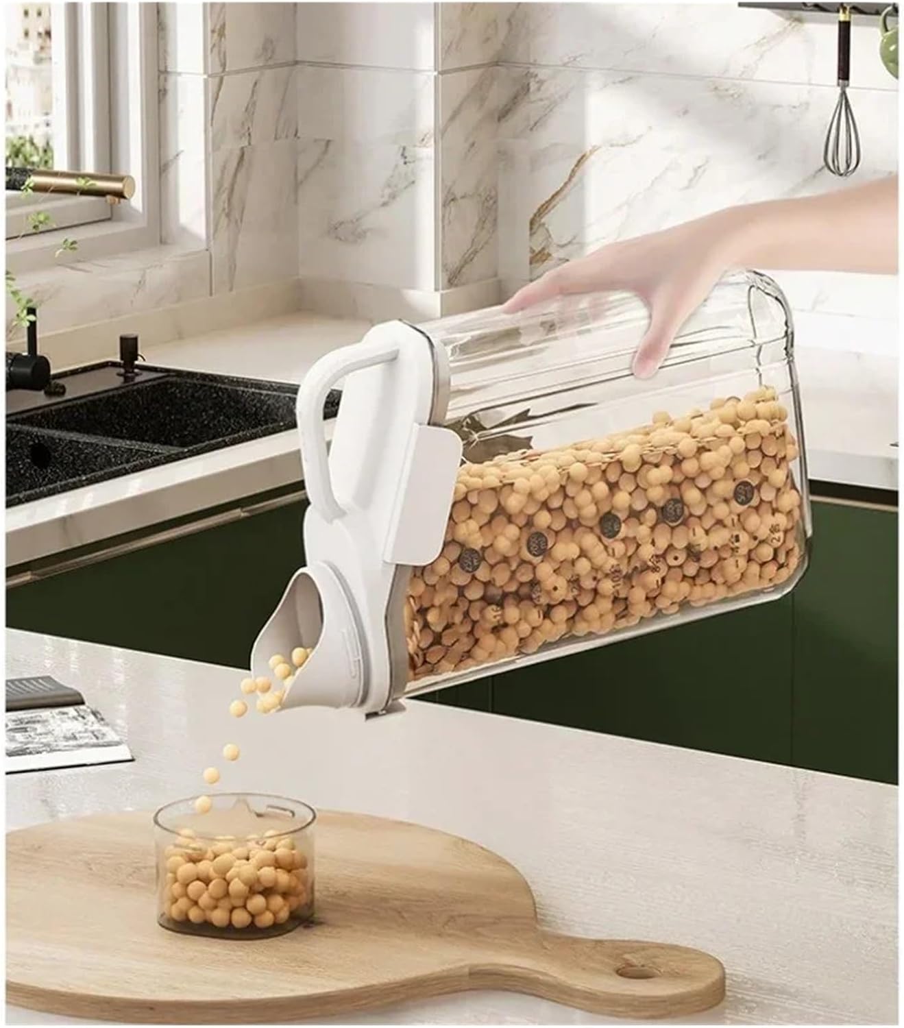 Grain Storage Tank 1500ML Cereal Box with Measuring Cup,Compatible For Food Bean Sealed Kitchen Dispenser Bottle(Green)