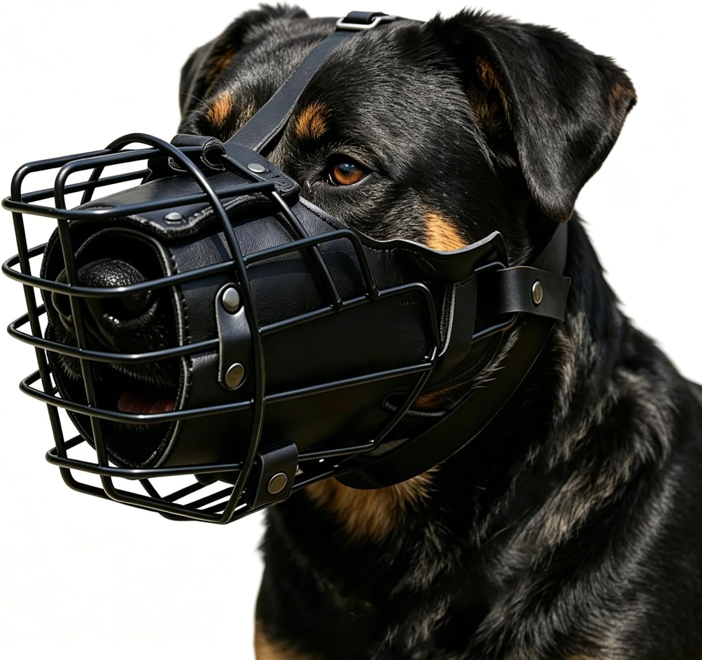 Dog Metal Muzzle for Large Sized Dogs, Adjustable Durable Leather Straps Secure Wire Mask for Biting Chewing Barking, Metal Basket Heavy Duty Rottweiler Muzzle for Corso, Labrador (L)