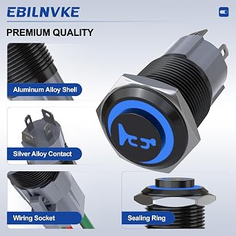 16MM Horn Button 12V 20A Momentary Push Button Switch, IP65