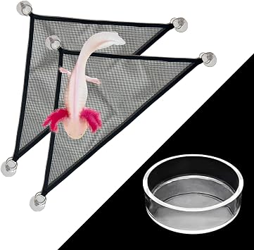 Axolotl Tank Accessories, Reptile Aquarium Accessories Set with 2 Hammocks and 1 Feeding Bowl, Axolotl Tank Decor, Axolotl Hammock for Aquarium