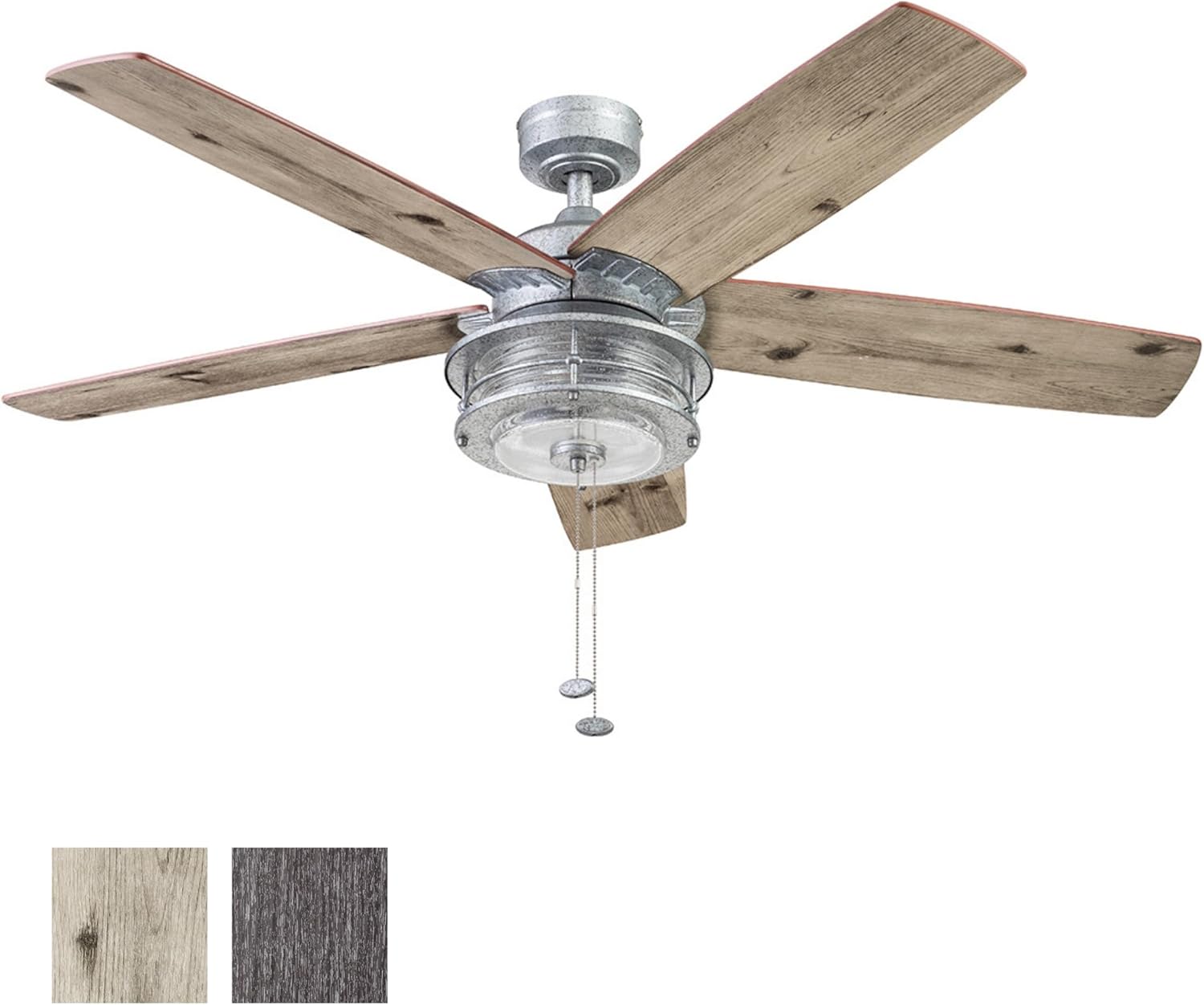 Honeywell Ceiling Fans Foxhaven Farmhouse 52 Inch Ceiling Fan with Light, Outdoor Fan/Indoor Dual-Mount LED Ceiling Fan, 5 Blades, Ebony and Silver Oak Blade Finish Options, Galvanized (51631-01)
