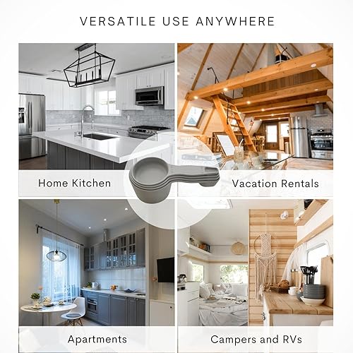 Miniatura 3 de Storage Theory Juego de tazas y cucharas medidoras 2 en 1, utensilios de cocina de anidación que ahorran espacio para hornear, cocinar y café,