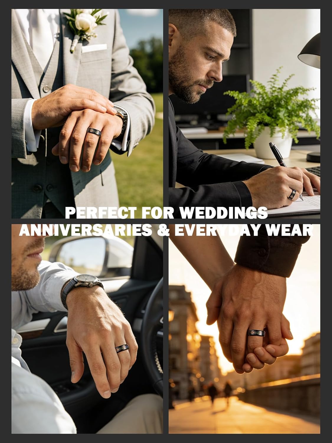 NUNCAD Wedding Gift for Men 8mm Black Tungsten Carbide Ring with Dichrolam, Scratch Resistant Comfort Fit Anniversary Band, Durable Men's Wedding Ring Gift from Wife - Image 5