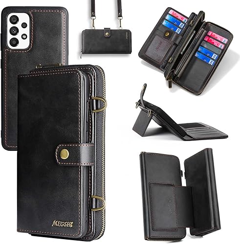 Compatible con Samsung Galaxy A53 5G 2022 - Funda tipo cartera con correa para el hombro, soporte para tarjetas, multifunción, 2 en 1, funda
