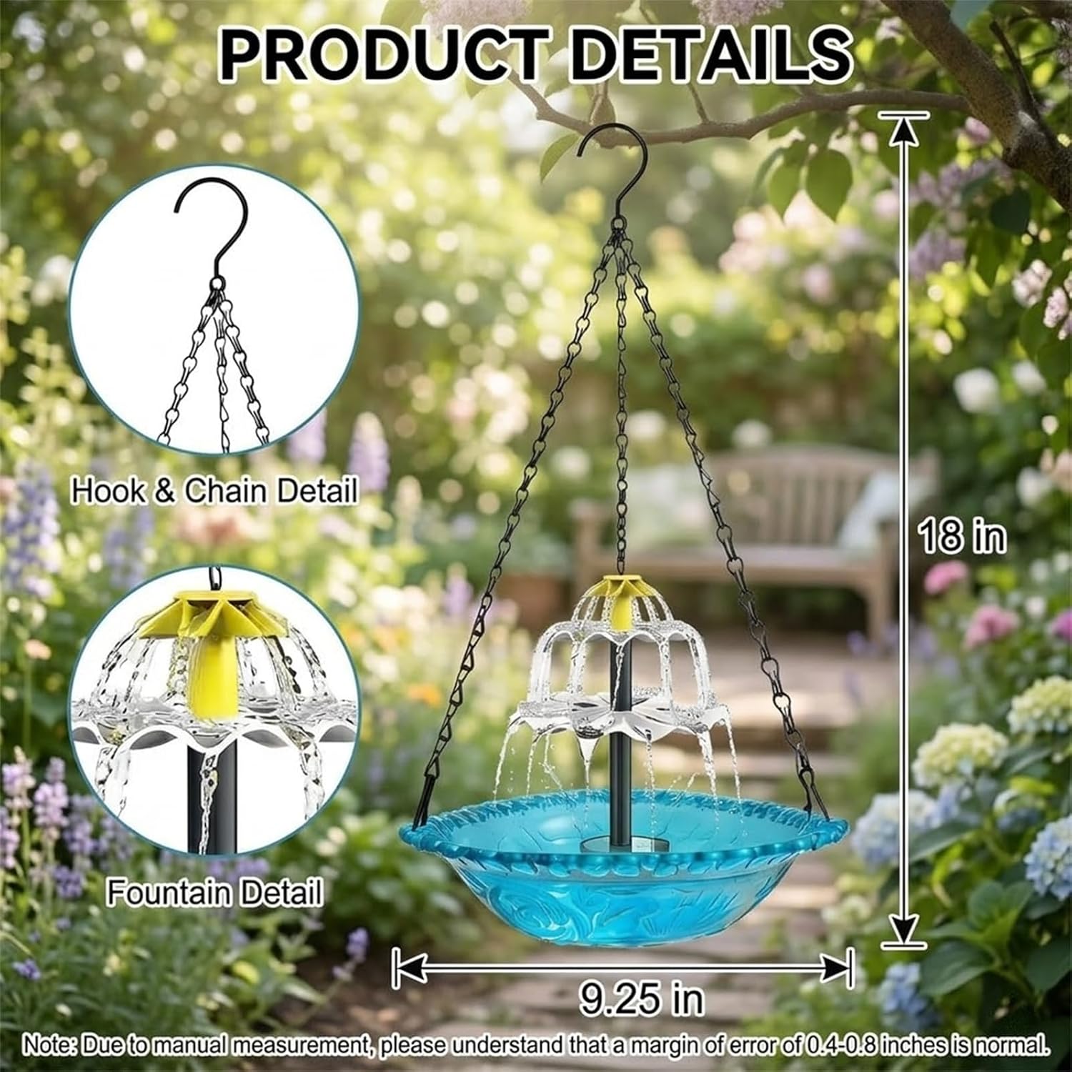 2026 Solar Cascade Hanging Bird Bath Fountain 3 Layers Outdoor Water Feature for Hummingbirds Easy C, Hanging Solar Bird Bath Fountain, Cascade Hanging Bird Bath Fountain (Blue)
