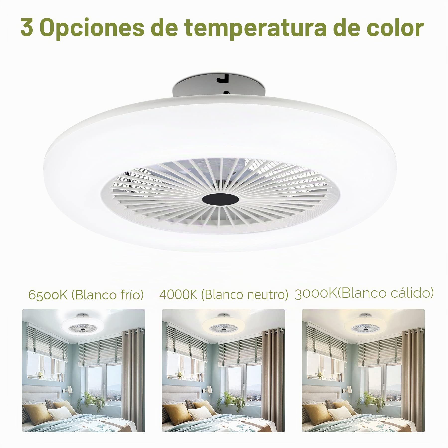 Lospitch Ventilador De Techo Con LED, 80W Regulable LED Ventiladores para el Techo con Lámpara, 3 Velocidades Ajustable, Con Mando a distancia para Dormitorio Sala Comedor (φ55CM)