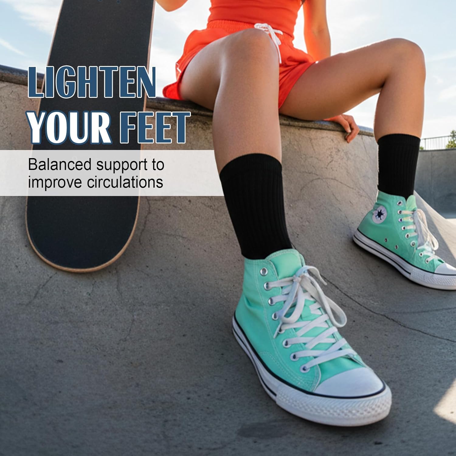 Compression Crew Socks for Women Thin Lightweight (15-20 mmHg) for Athletic Nurses Circulation Support Socks, 4 Pairs - Image 2