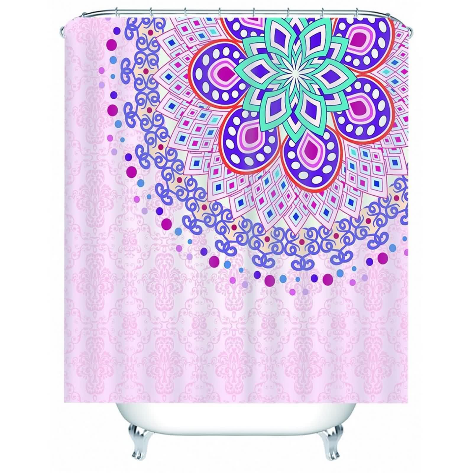 Rideau de douche textile violet mandala pour ambiance zen de bain