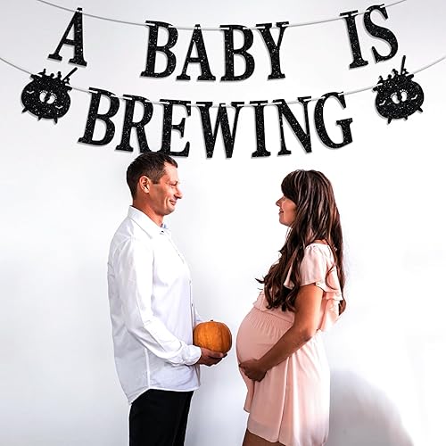 Miniatura 3 de Cartel con texto en inglés "A Baby is Brewing", tema de Halloween, primer cumpleaños, baby shower, revelación de género, celebración de embarazo