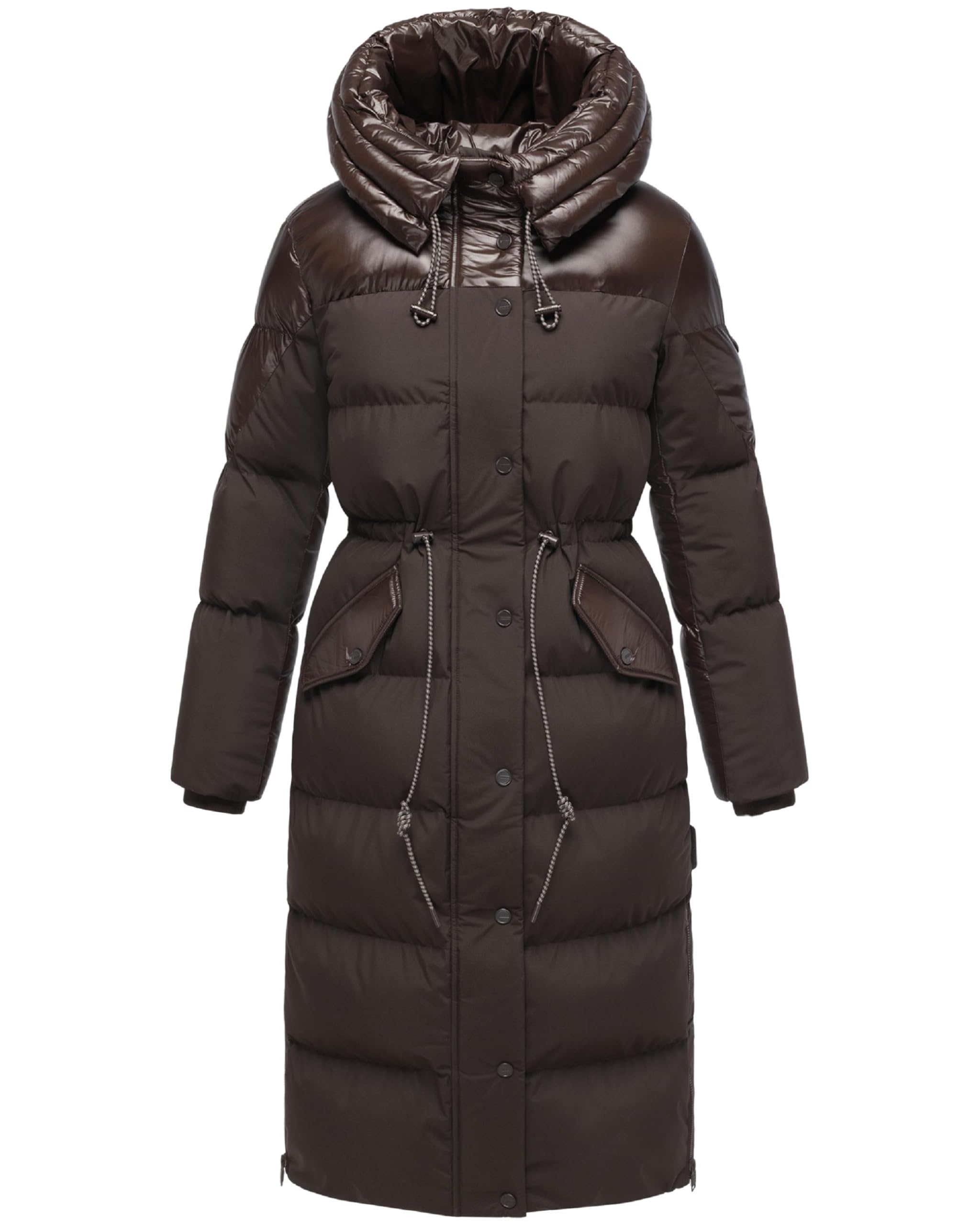 Navahoo Women's Choco Long Winter Coat Warm Quilted Coat Made From A Trendy Material Mix And Large Hood Crispy Heart 14 Xs-3Xl, Xxl