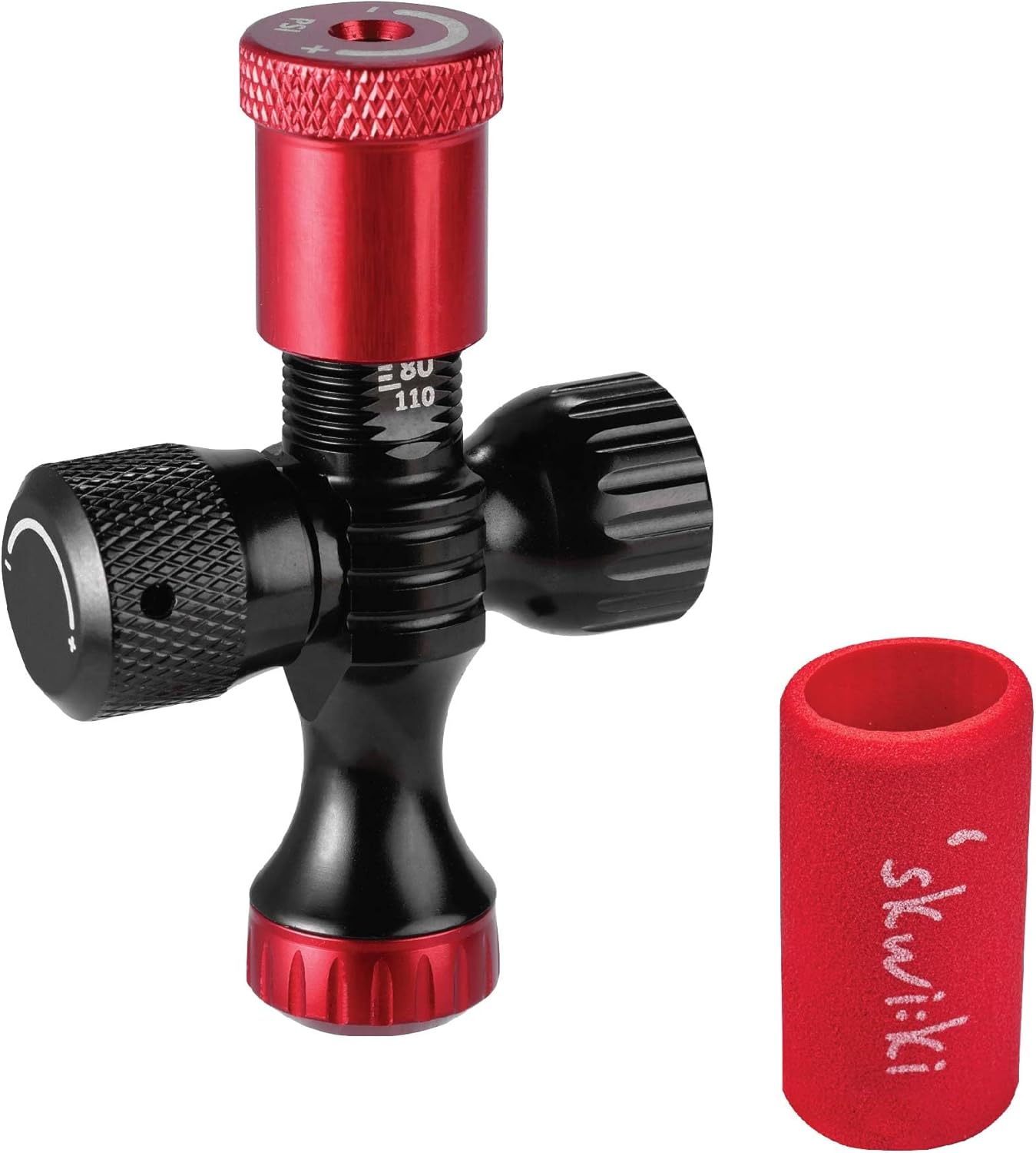 Skwiki PRE-Set Pressure Bicycle CO2 Inflator/Deflator, Regulate Tire Pressure Upon Desired Level, Insulated Grip Sleeve, Presta Compatible, Compact, for MTB, Gravel, and Road Bikes