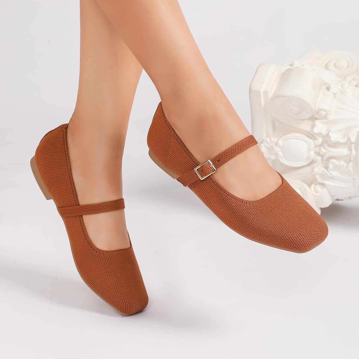 Women's Flats Shoes Foldable Mary Jane Ballet Flat for Women Comfortable Dress Square Toe Womens Knit Shoe for Casual Office Work - Image 5