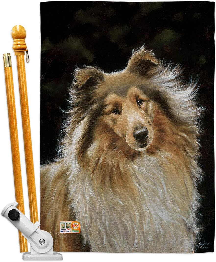 Dog Collie Garden House Flags Set Animals Puppy Spoiled Paw Canine Fur Pet Nature Farm Animal Creature Small Decorative Gift Yard Banner Made In USA 28 X 40