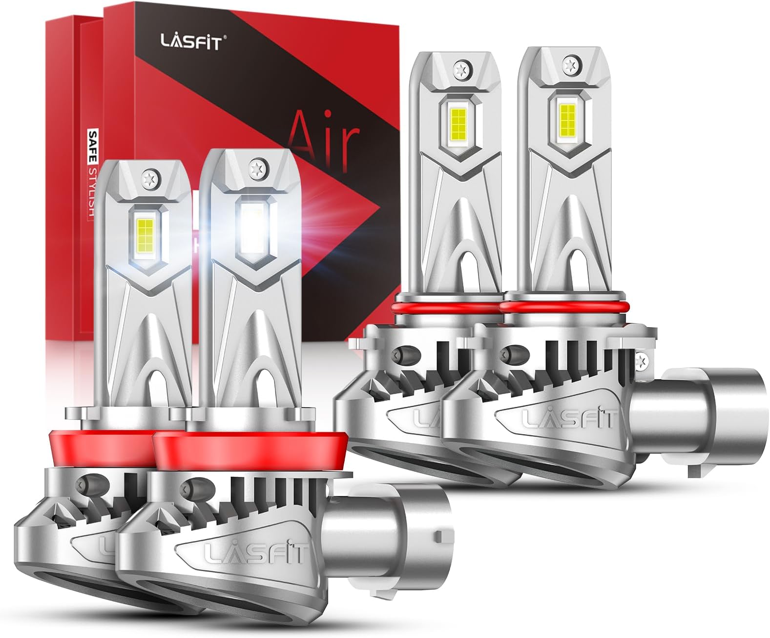 LASFIT BEAM H11 9005 Bulbs, 30000lm 800% Brightness 2025 Upgrade Super Bright 6000K Cool White H8/H9 HB3 Fog Light Bulbs, Real 1:1 Mini Size with Cooling Fan, Plug and Play Non-Polarity, Pack of 4