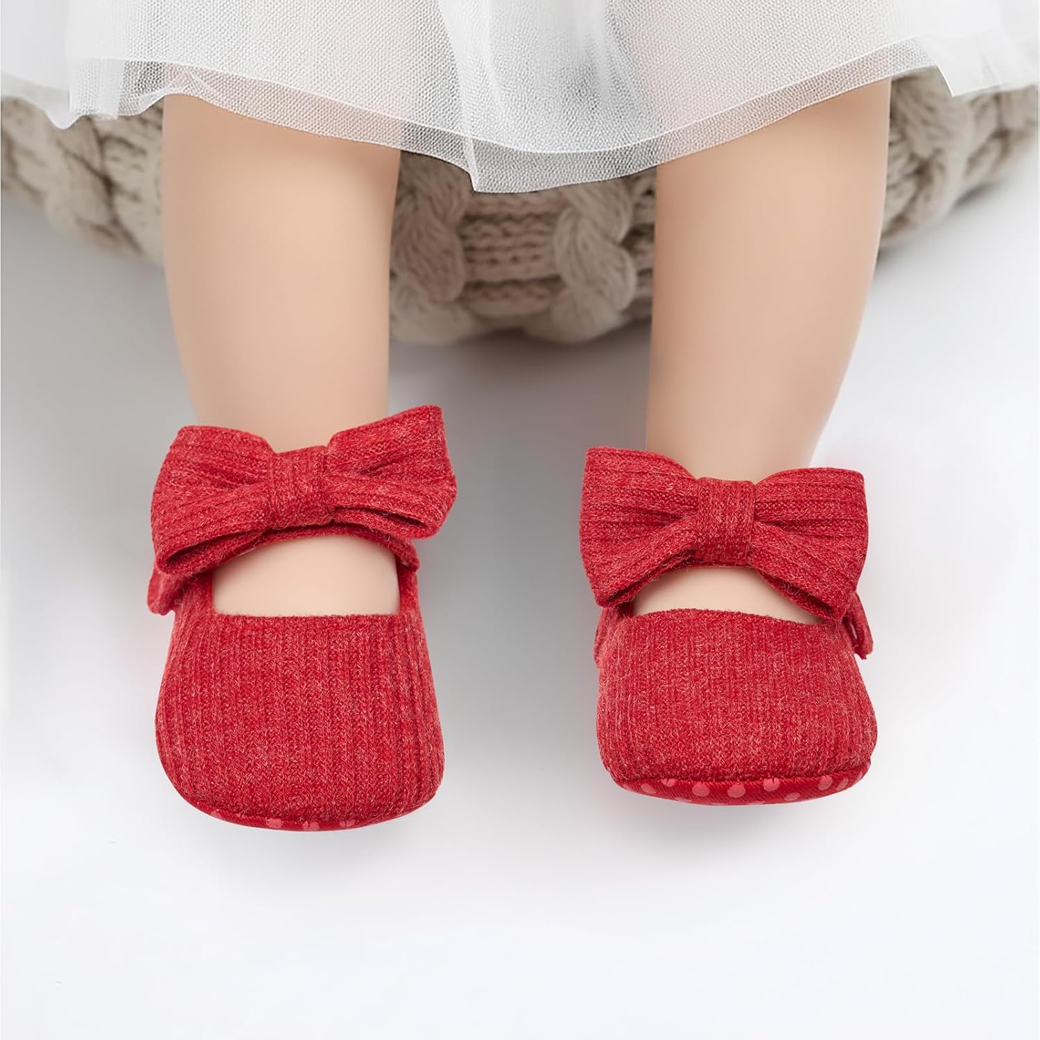 BACSAC Baby Girls Mary Jane Flats with Bow Soft Sole Non-Slip Crib Shoes Infant Toddler First Walkers Princess Dress Shoes - Image 2