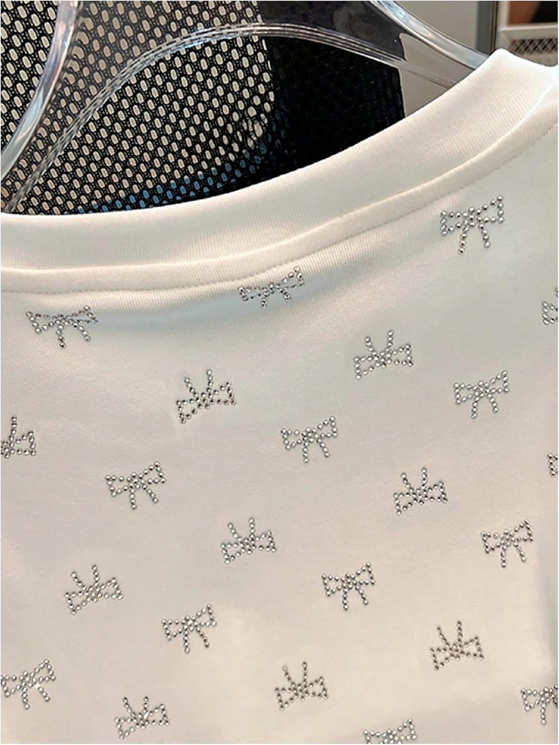 SHENHE Women's Rhinestone Bow Top Crew Neck Short Sleeve Summer Going Out Tee Shirt - Image 3