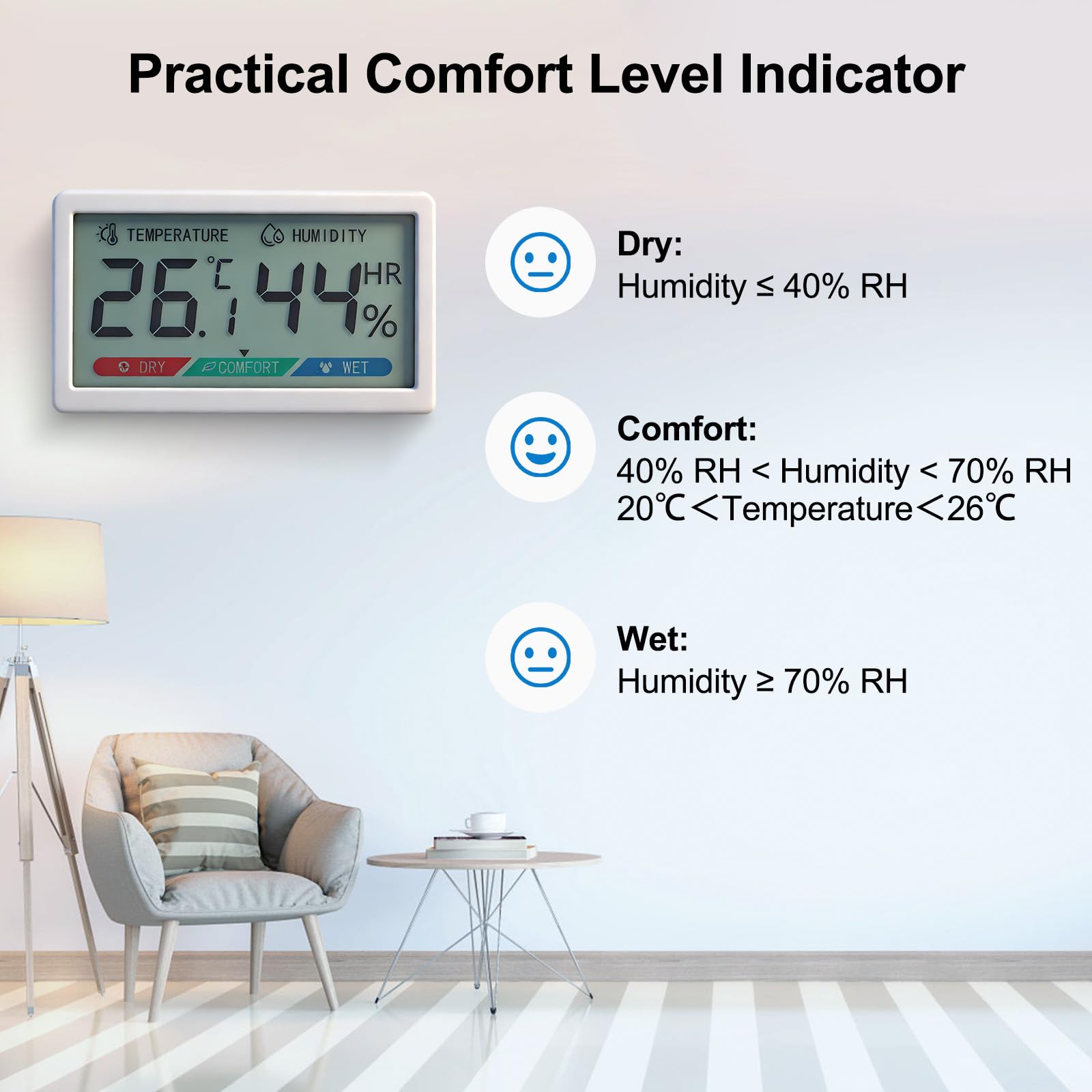 Chatthen Termometro Digital Casa, Higrometro Digital de Interior para Controlar la Temperatura y medir la Humedad, Medidor de Humedad Digital de Temperatura para Invernadero, Bebé, Bodega, Reptil 2Pcs — view 4