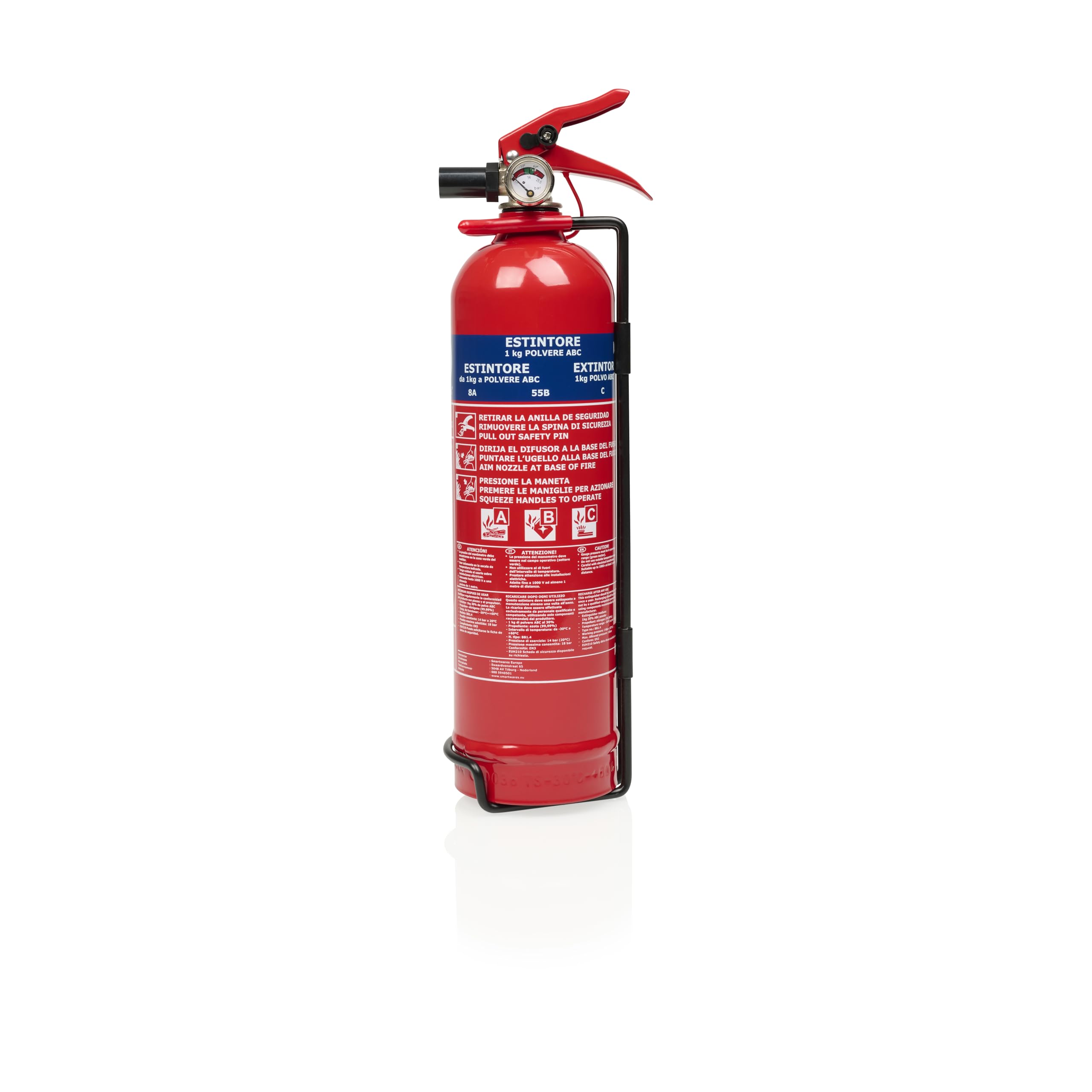 Estintore a polvere Smartwares - 1 kg - per incendi ABC - Adatto per veicoli e abitazioni - Con staffa di montaggio - FEX-18117