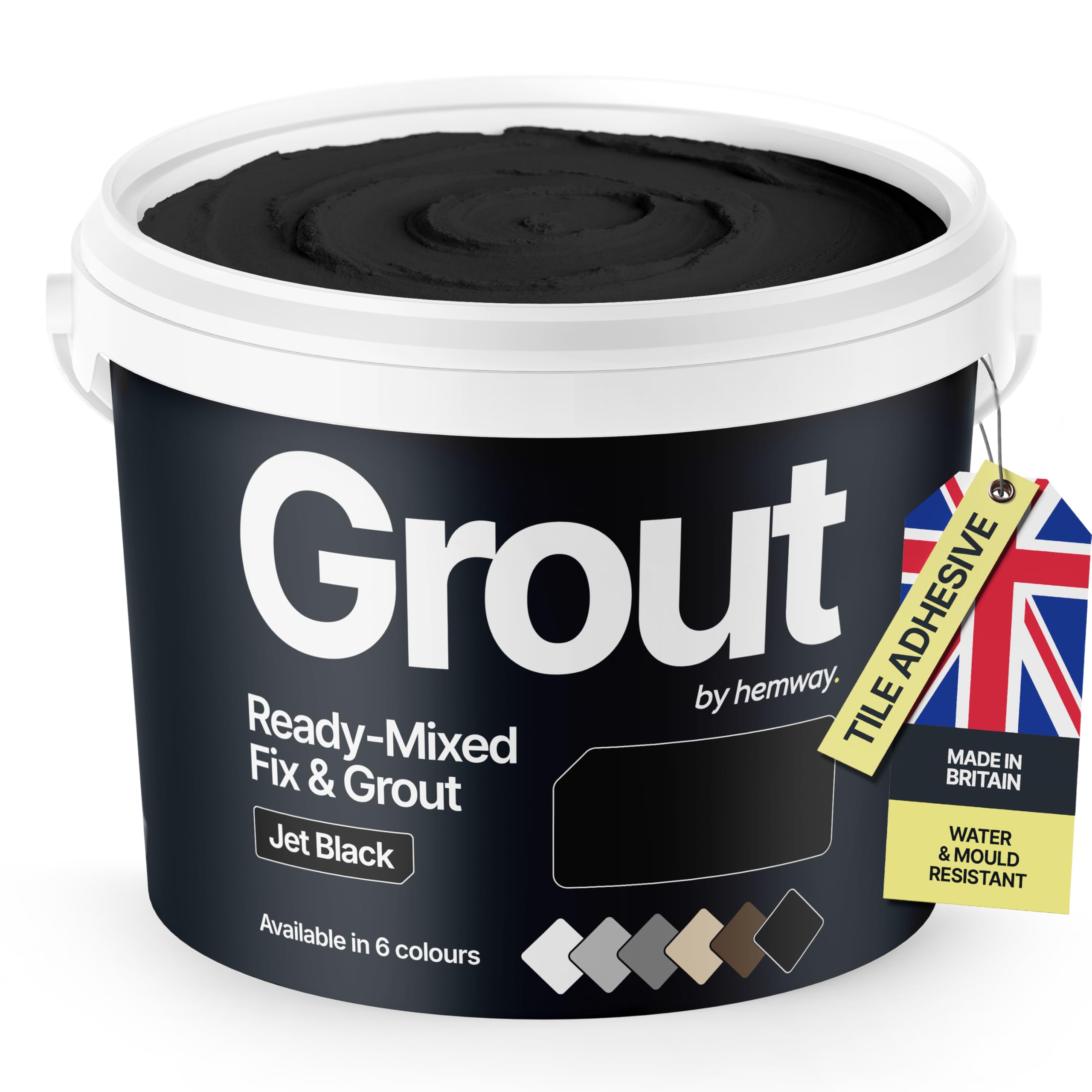 Jet Black Ready Mixed Grout & Fix | Floor, Wall & Tile Adhesive | Water-Resistant, Anti-Mould, Easy to Use & Fast-Drying | Suitable as Kitchen, Bathroom Tile Grout - 4.5Kg / 2.5L Jet Black Grout