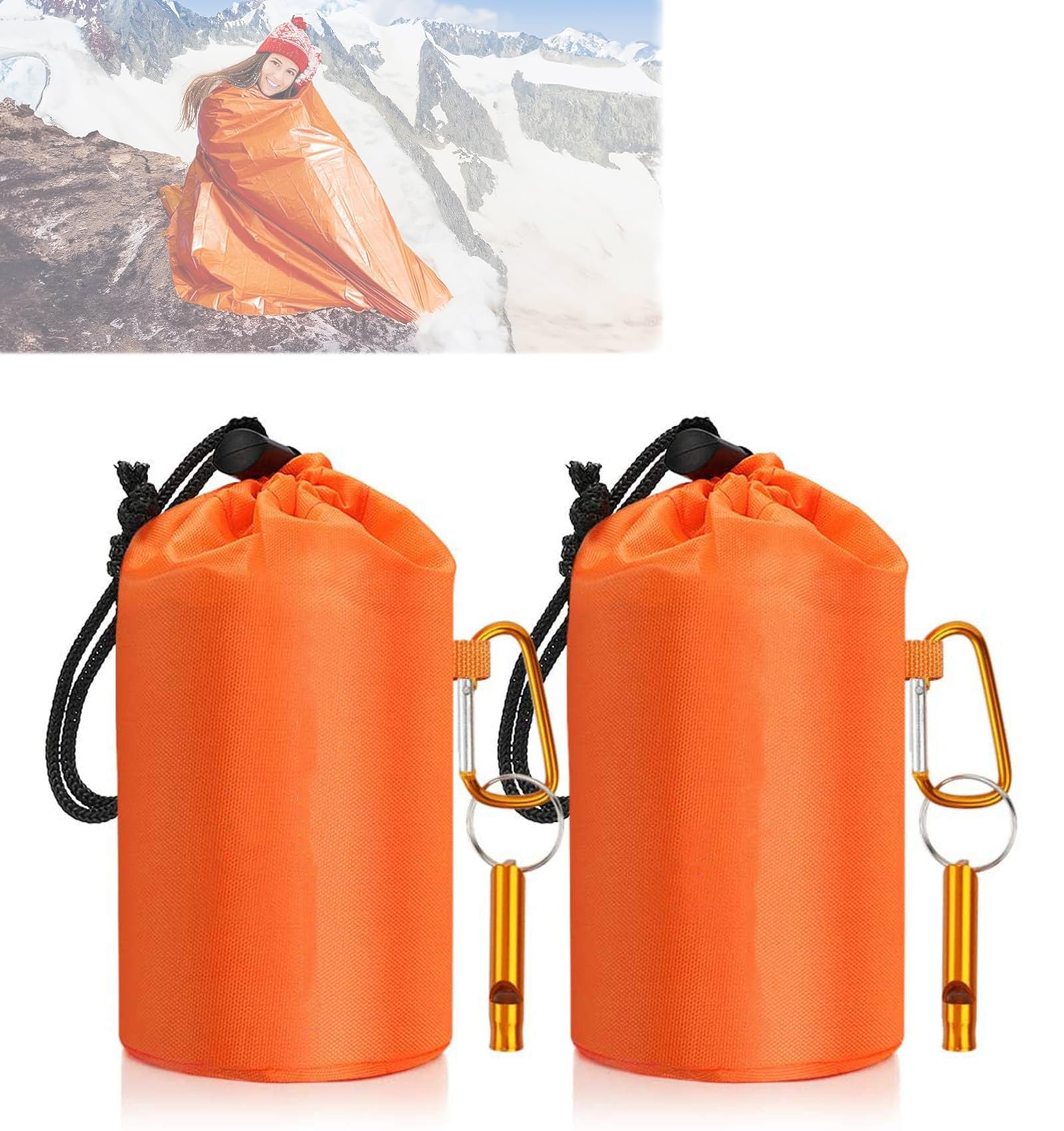 2 Pcs Emergency Sleeping Bags Thermal Emergency Blankets Ultralight Space Blankets Survival Waterproof Bivy Sack Multi-Purpose Survival Gear for Hiking Camping First Aid Kits Outdoor Survival Gear