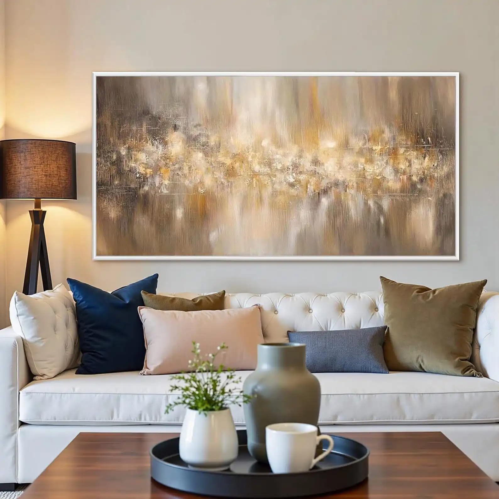 Dittelle Vintage Beige Gold Abstract Landscape Canvas Painting Wall Art for Living Room, Bedroom, Home Decor Canvas Prints(80x160cm/ Frameless)