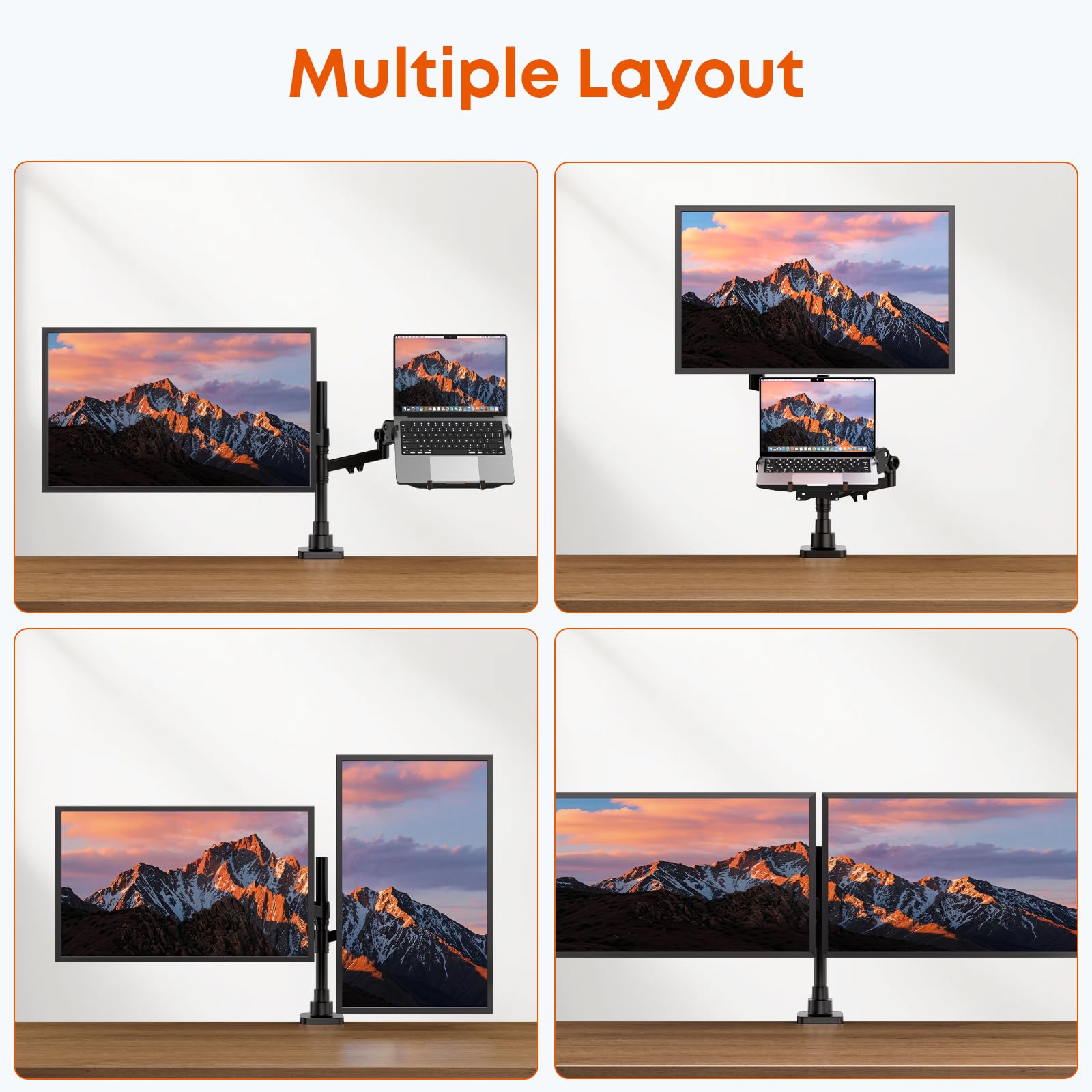 Support Écran PC Portable 2 en 1 Réglable Double Bras pour Écran LCD LED 17-49 Pouces, Ordinateur Portable 18 Pouces, 20kg