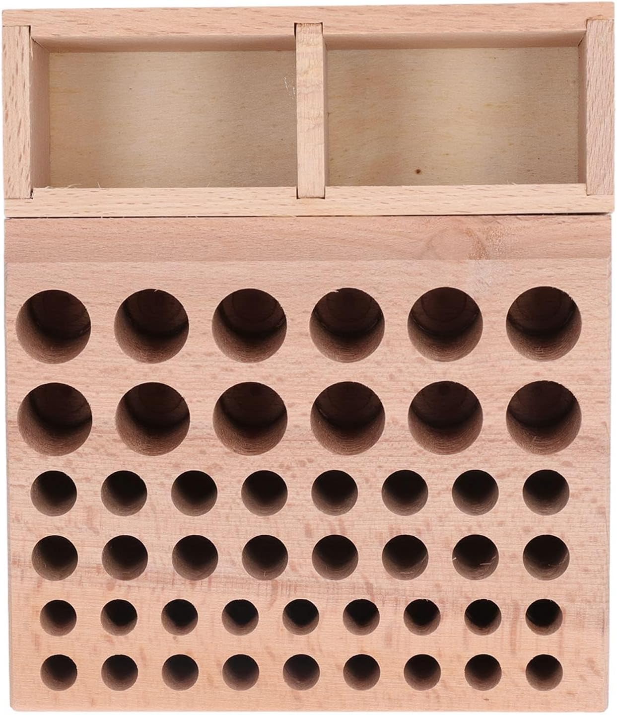 Tissting Professional Leather Tool Organizer Rack - 46 Holes Wooden Stand with 2 Grids for Punch, Stamp, Needle, Brush Storage | Beech Wood Craft Holder (5.9x5.1x2.4in)