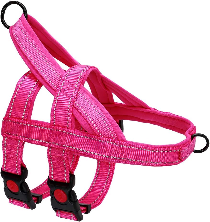 Beirui No Pull Escape Proof Dog Harness for Small Medium Large Dogs - Soft Padded Reflective Medium Dog Walking Harnesses (Hot Pink,M)