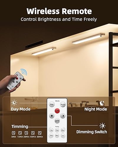 Miniatura 6 de EZVALO Luces para debajo del gabinete, 36 luces LED para debajo del gabinete, luz nocturna inalámbrica, funciona con pilas, 3300 K con control