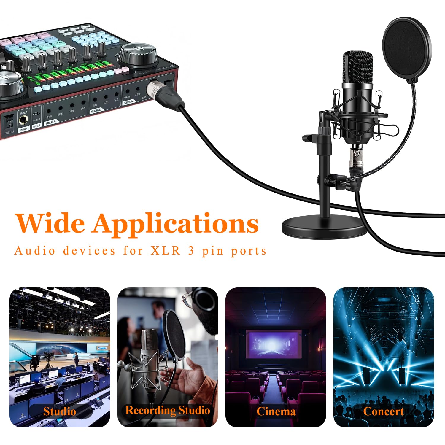 2 Pary 3-Stykowe Złącze XLR, Męskie i Żeńskie Złącze Kabla XLR 3-Stykowe, do Przewodu Sygnałowego DMX lub Złączy Mikrofonowych Miksera Audio, Niklowanie - Czarny