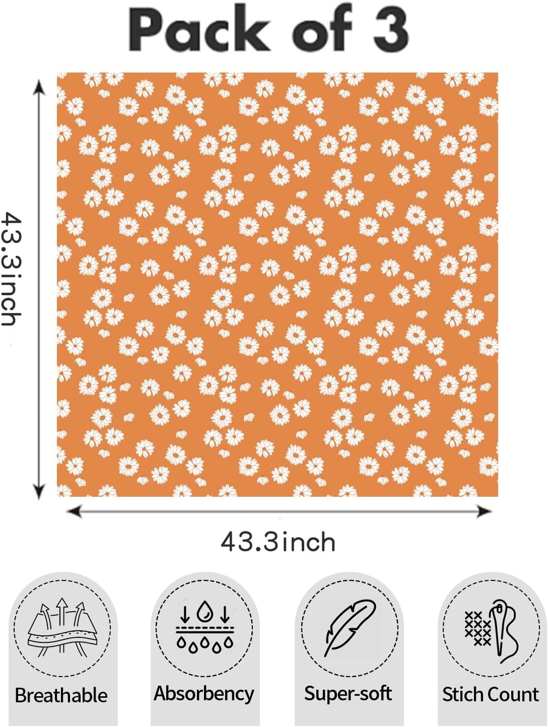 Muslin Swaddle Blankets for Baby Boys and Girls,3 Pack Breathable Soft Receiving Blanket,Large 43.3X 43.3 inches,Newborn Essentials Must Haves(Sun) - Image 2