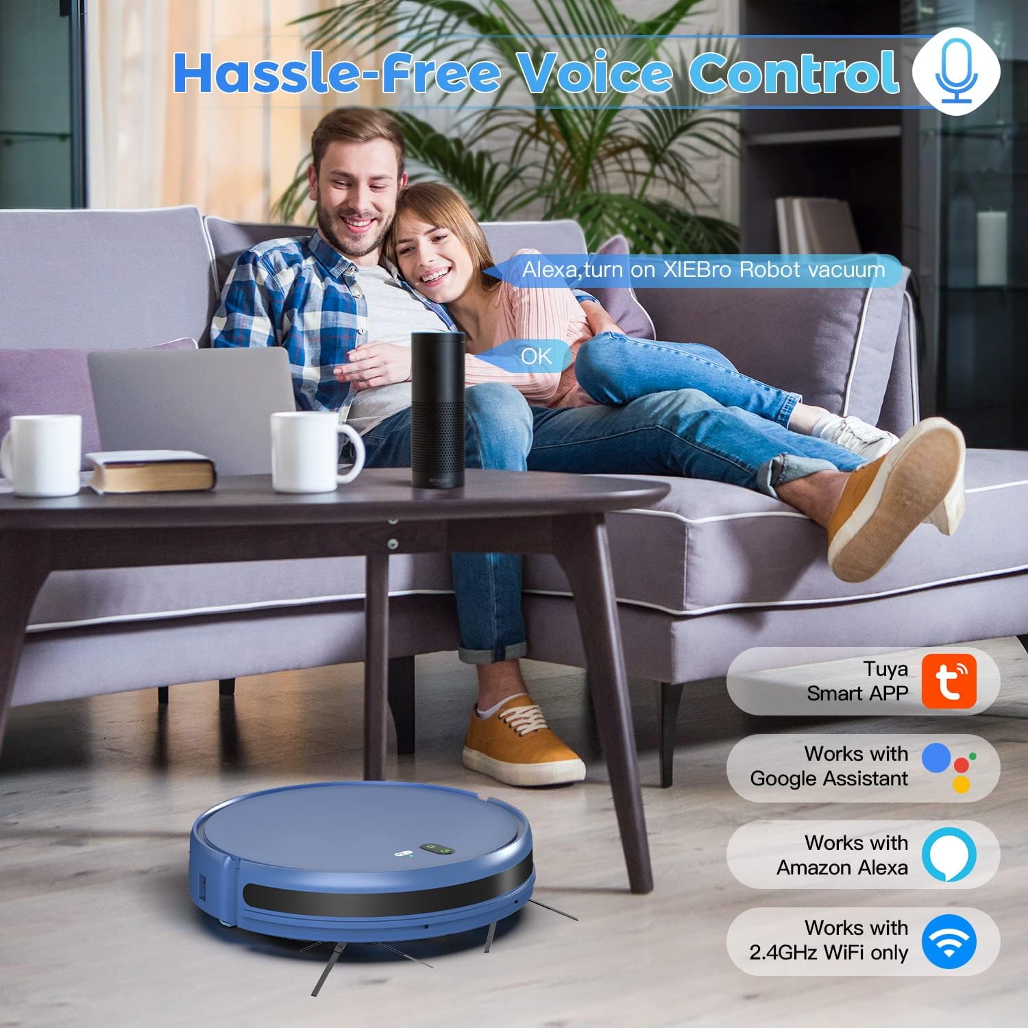 XIEBro Robot Vacuum and Mop Combo, 2 in 1 Mopping Robotic Vacuum Cleaner with 2000Pa Max Suction, WiFi/App/Alexa, Schedule Settings, Self-Charging, Slim, Tangle-Free, Ideal for Pet Hair and Carpet