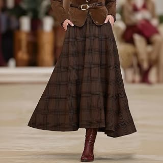 Plaid Long Skirt for Women, Versatile A-Line Skirt for Fall and Winter Commuting