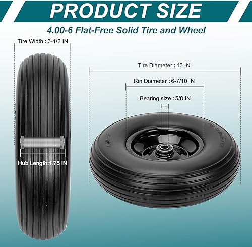 Miniatura 2 de Ruedas de neumático de 4.103.50-4 pulgadas con tubo interior de 10 pulgadas, ruedas de repuesto de neumáticos de 10 pulgadas con orificio de eje de