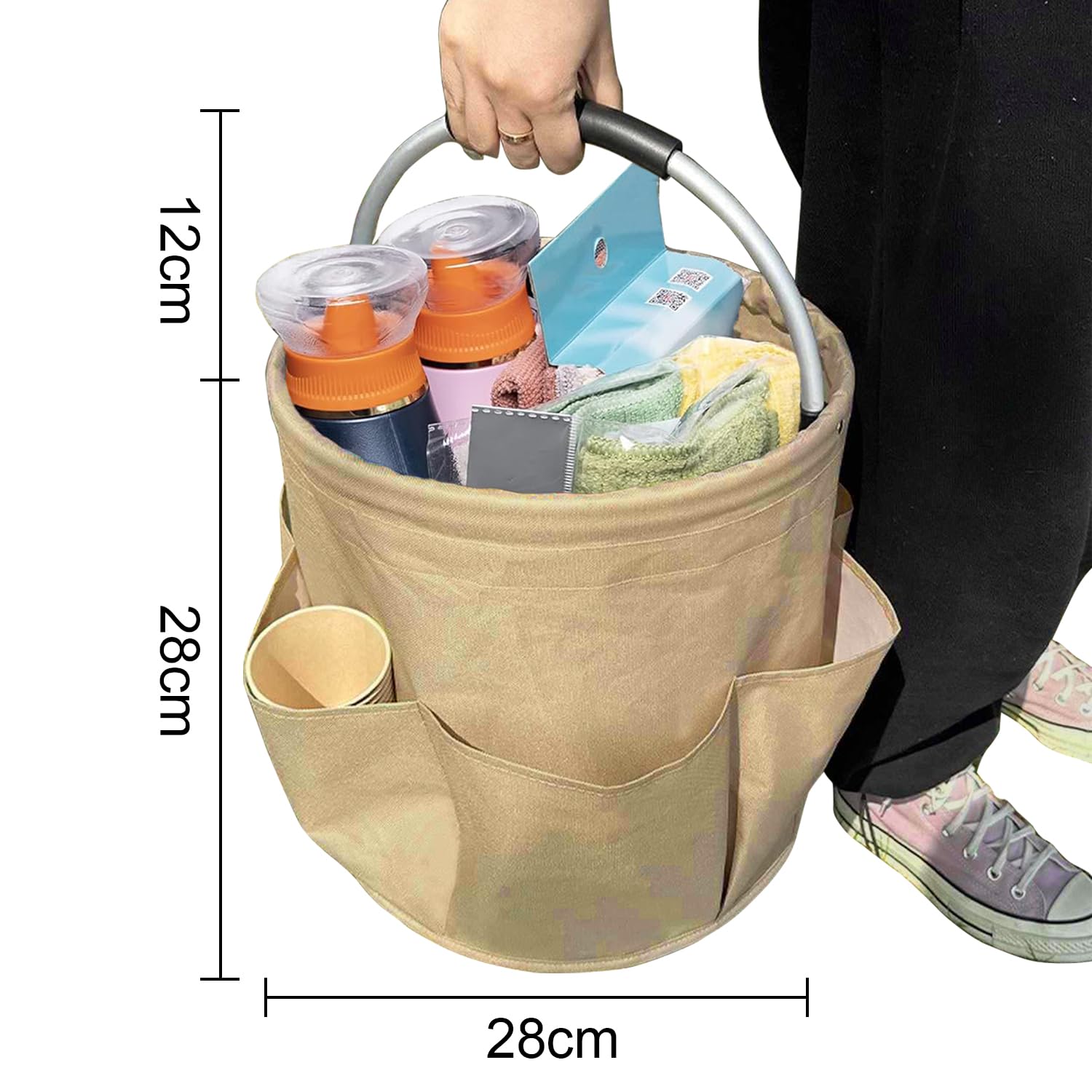 Cesto Porta Prodotti Pulizia, Organizer Detersivi Con Multipli Scomparti - Accessori Pulizia Casa, Pieghevole (Kaki)