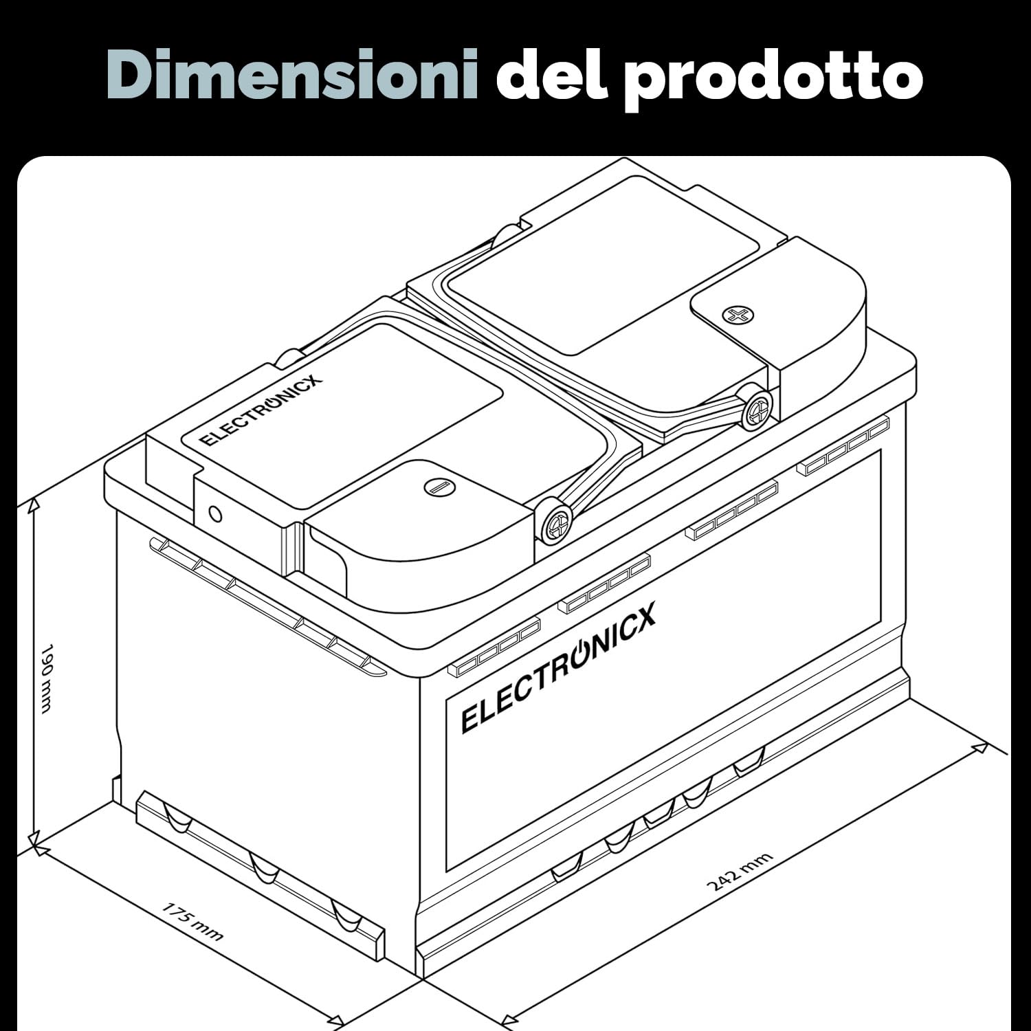 Electronicx batteria di alimentazione 12V 80Ah GEL, 80 AH senza manutenzione & sigillata. Ciclica per solare, barca, camper, carrello elevatore. Dimensioni 242×175×190 mm. Con polo positivo a destra