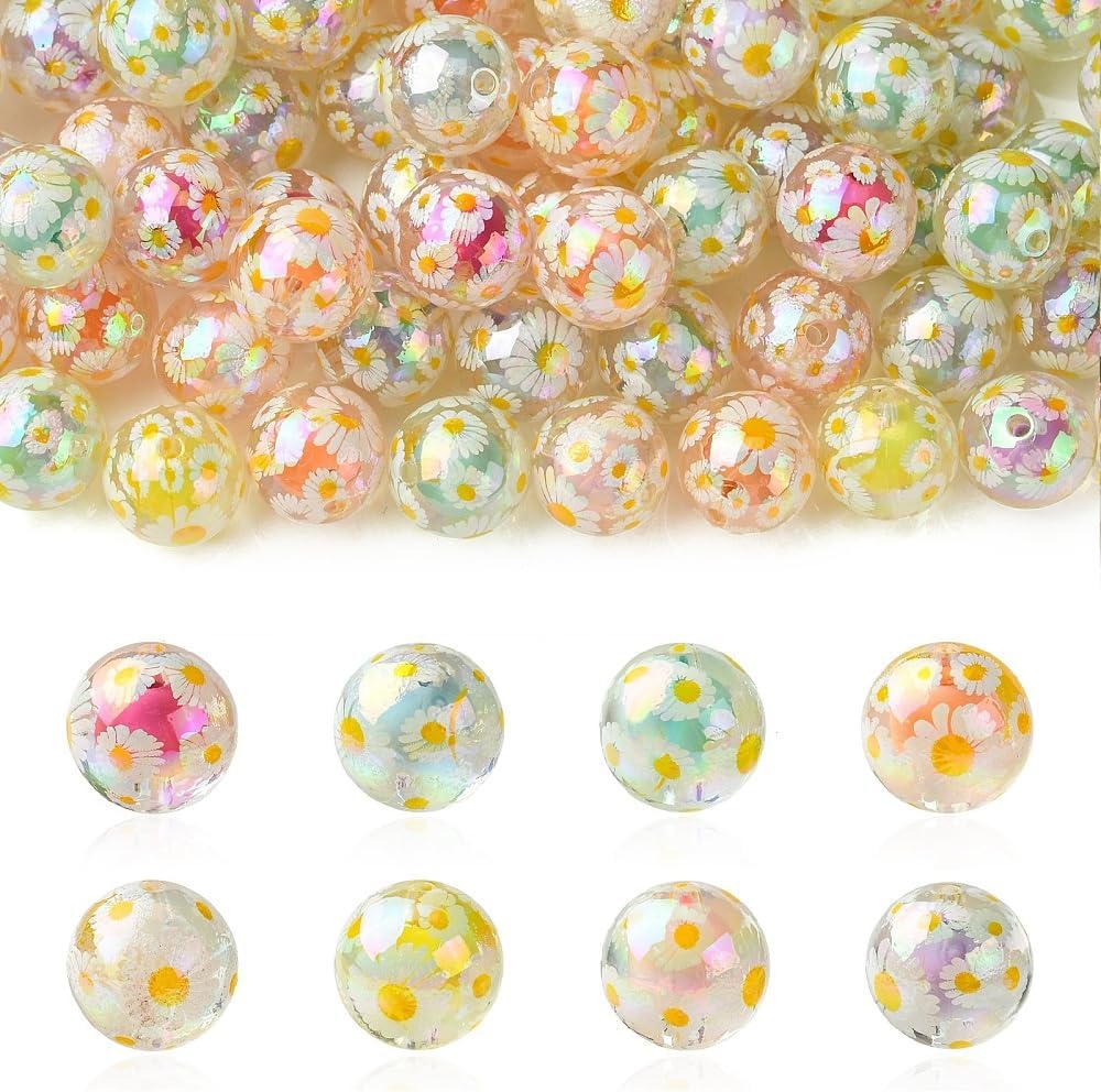 KitBeads 30Pcs Random 15mm Daisy Round Beads Acrylic Chunky Ball Flower Bead in Beads for Bracelets Necklaces Earrings Keychains Making Crafts Bulk - Image 8