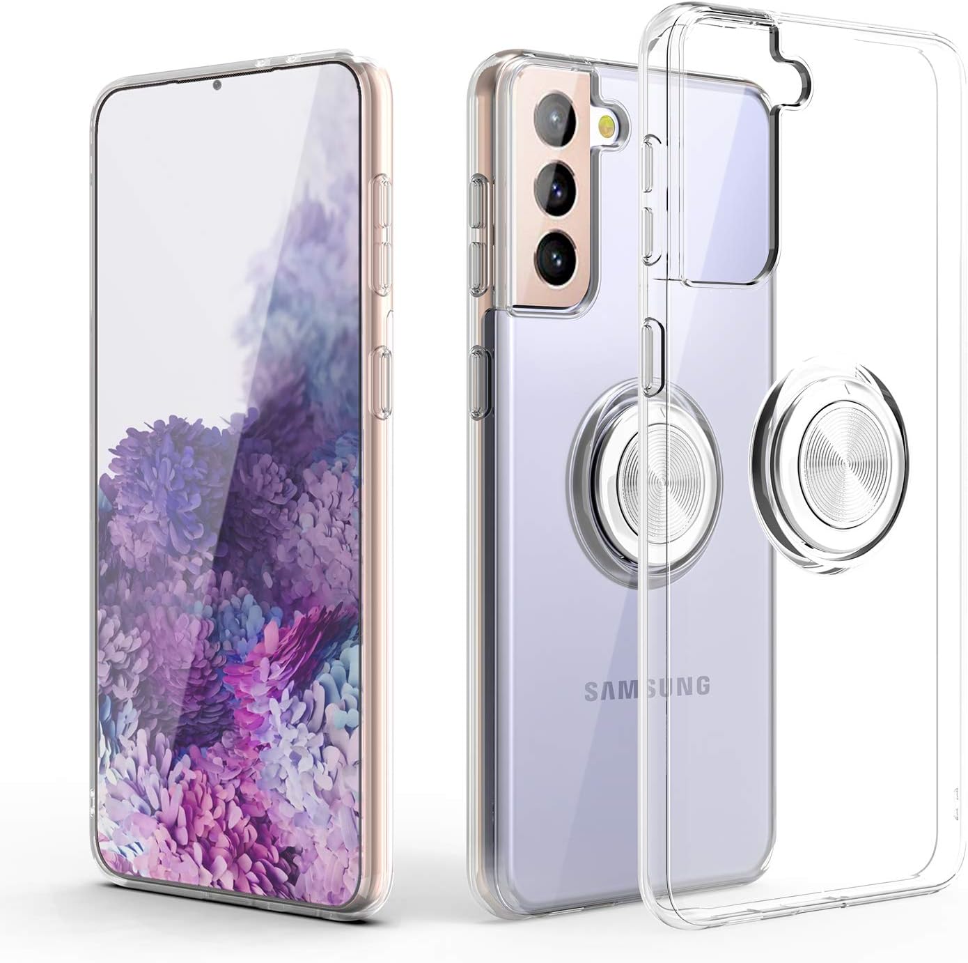 WATACHE for Galaxy S21 Plus Case, Clear Crystal Slim Fit Protective Phone Case Cover with [Ring Holder Kickstand] [Magnetic Car Mount Feature] for Samsung Galaxy S21 Plus 6.7 Inch 2021,Clear