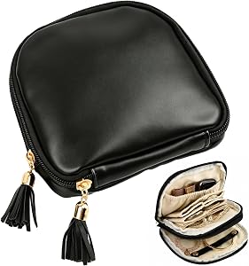 Mini Travel Jewelry Case, Portable Velvet Pouch Bags with Zipper, Black