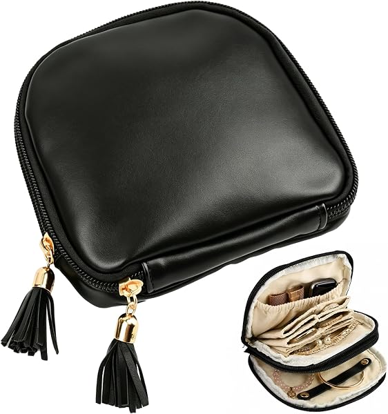 Mini Travel Jewelry Case, Portable Velvet Pouch Bags with Zipper, Black
