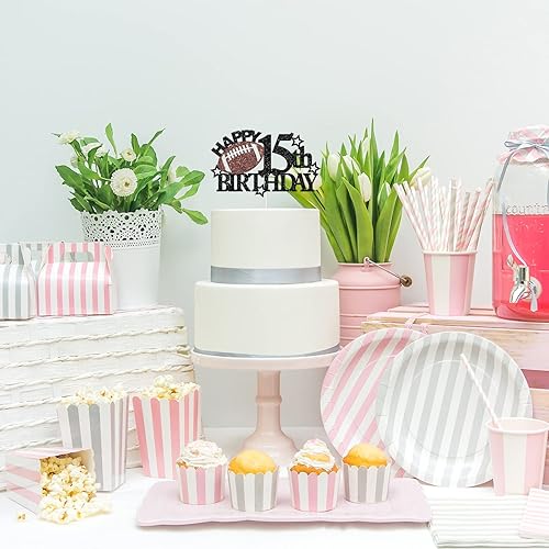 Miniatura 6 de Decoración para tartas de cumpleaños de 15 años, temática de fútbol, decoración de fiesta de cumpleaños para niños, suministros de fiesta de