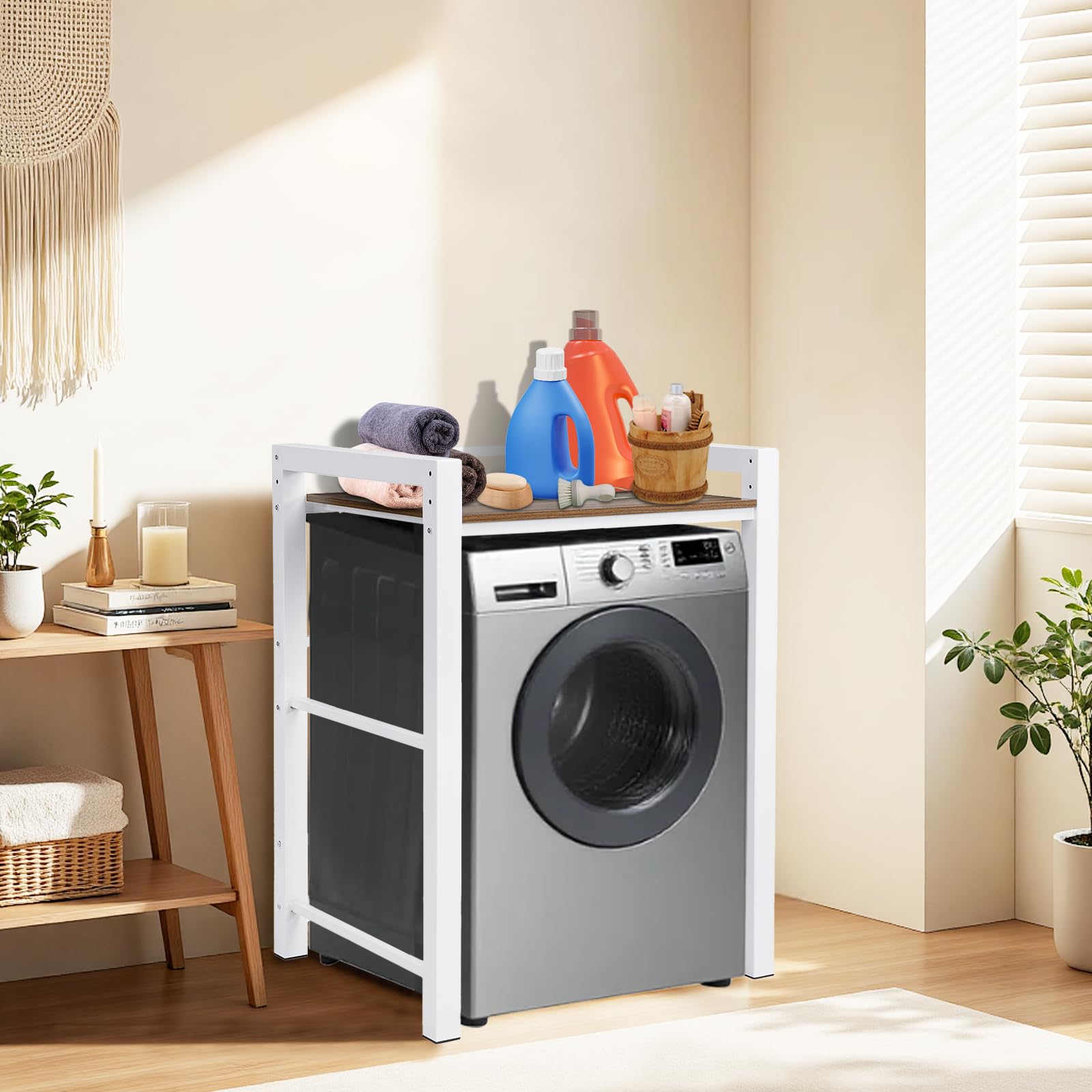 Waschmaschinenregal, Regal fur Waschmaschine undTrockne, Waschmaschinenschrank mit 3 EinstellbarenHohenverstellbarer, Waschmaschine trocknerschrank,Tragfahigkeit 350 kg. (WeiB)