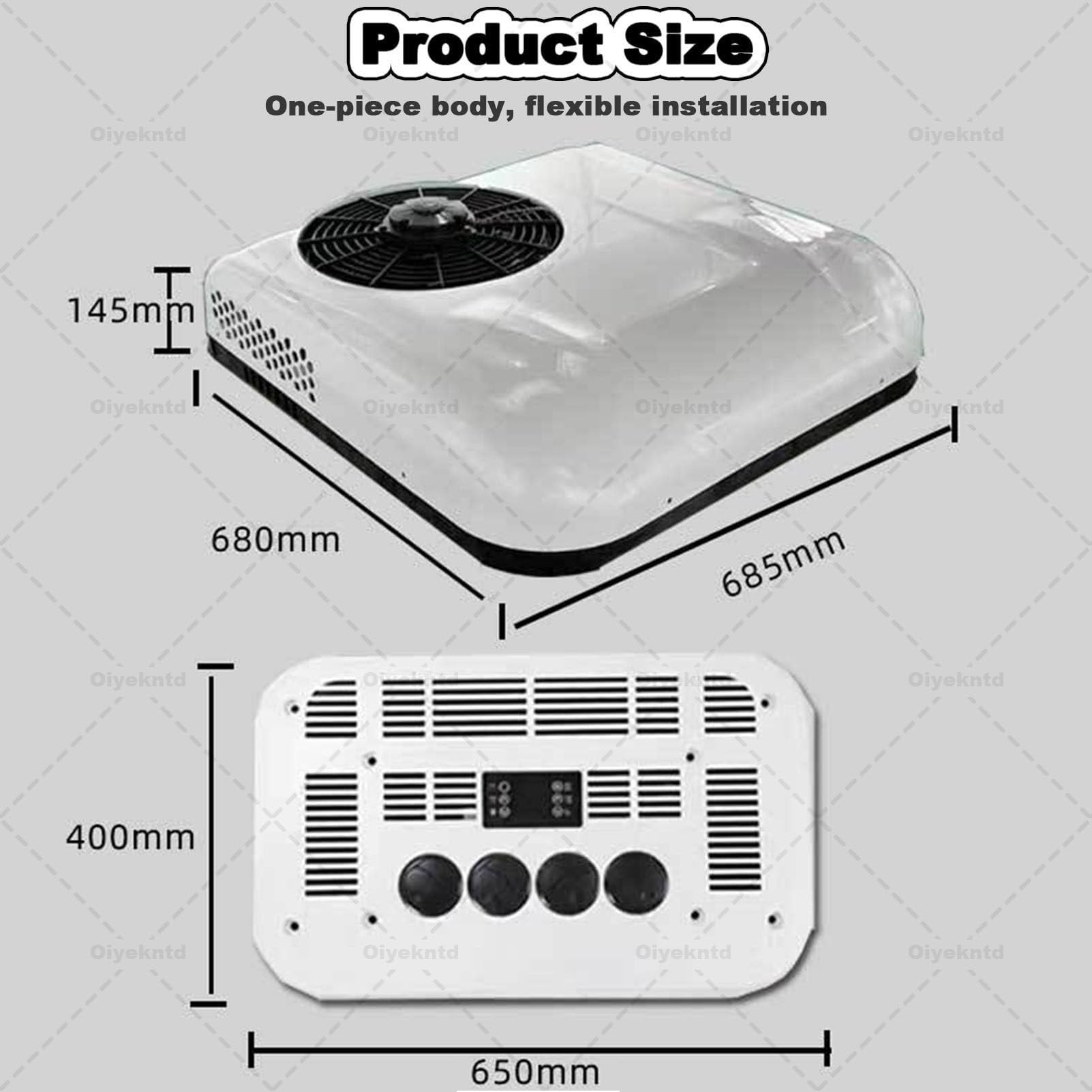 Unità CA slim fit per camper, condizionatore d'aria silenzioso da 12 V per furgoni, camion, rimorchi, quinta ruota, carrello da golf, camper