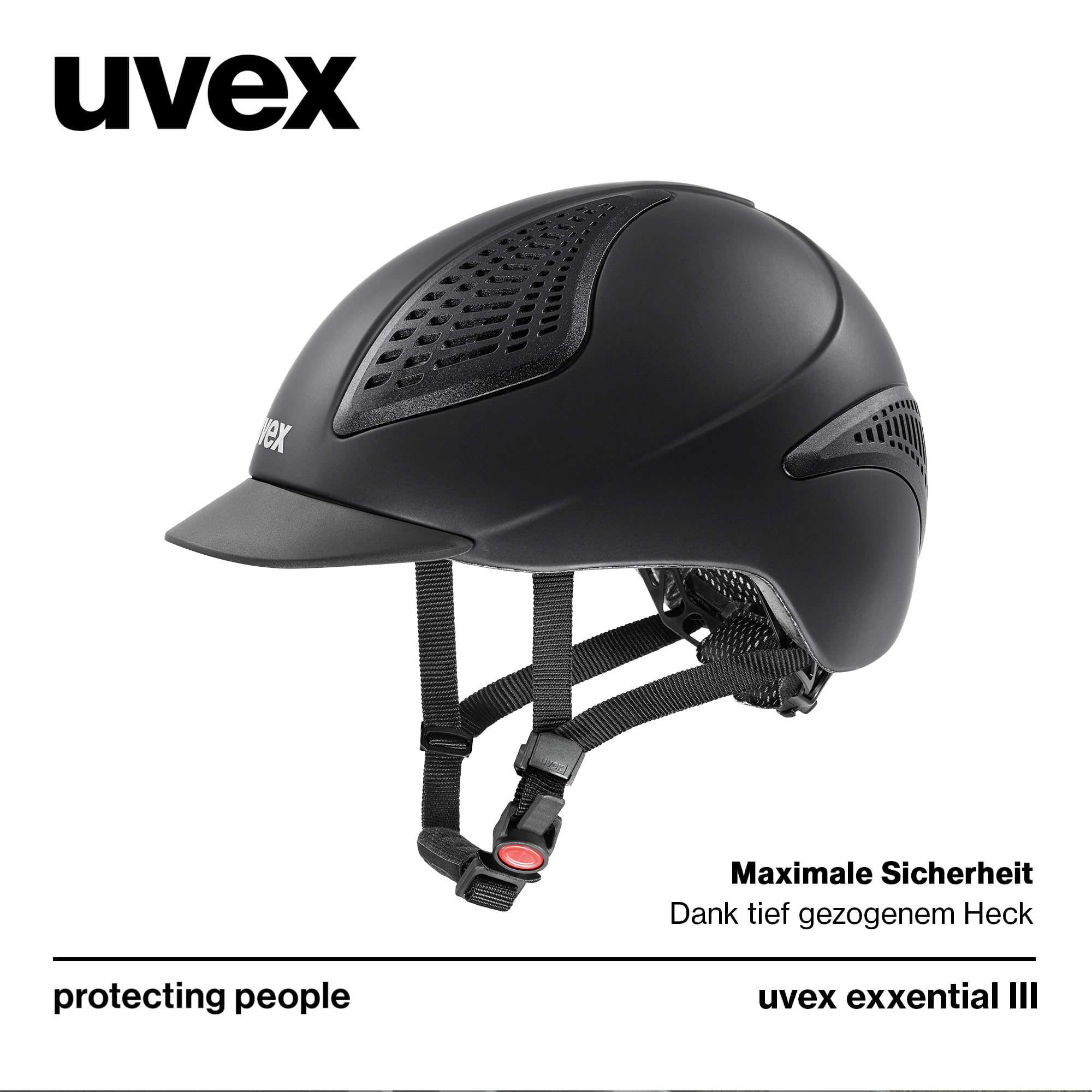 uvex exxential III - Leichter Unisex Reithelm - individuelle Größenanpassung - Black mat M-L