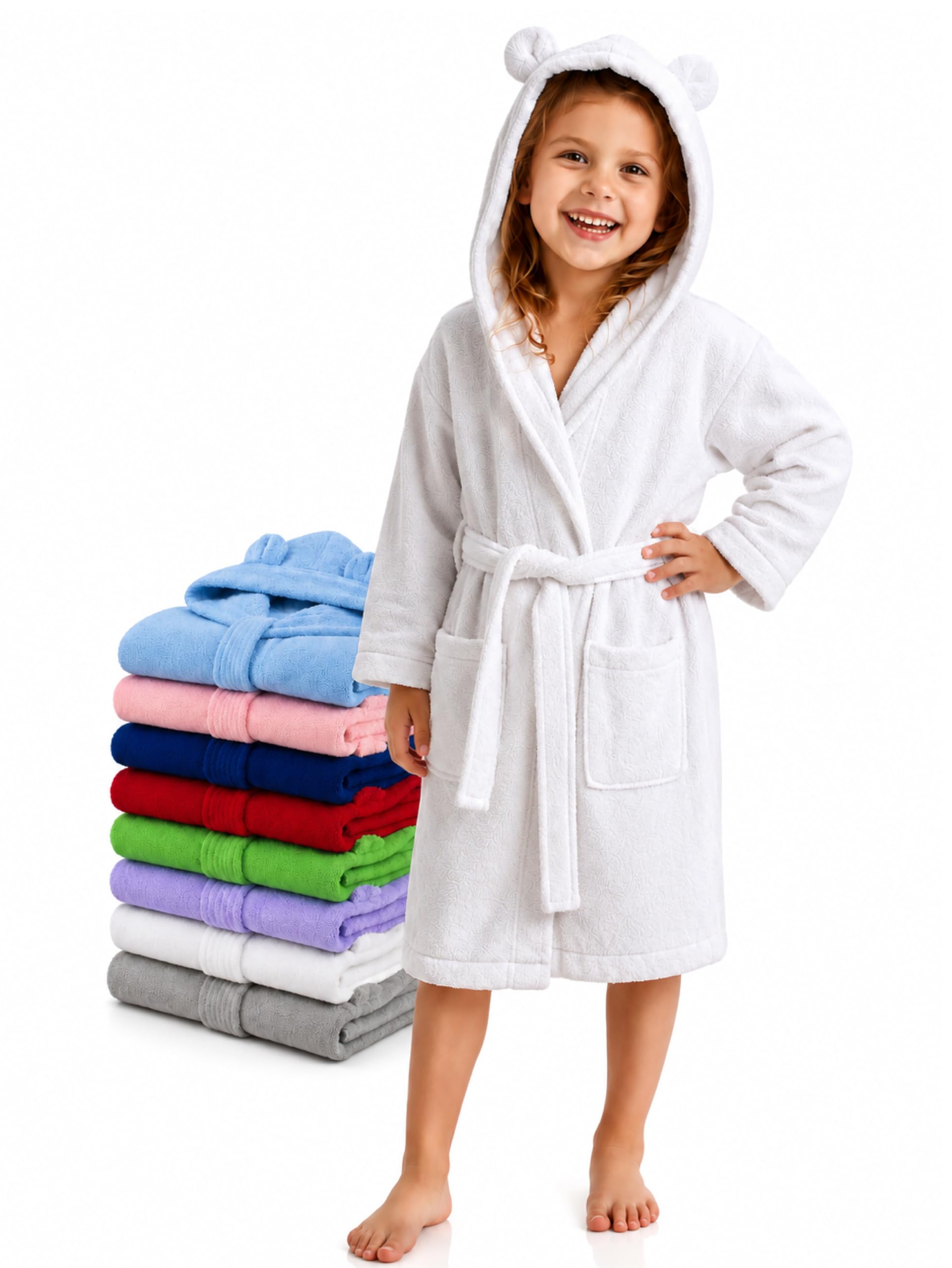 Twinzen Bademantel Kinder Frottee Mädchen Junge | 100% Baumwolle · Zertifiziert nach OEKO-TEX · Anschmiegsame Kapuze · Angenähter Gürtel · Maschinenwaschbar