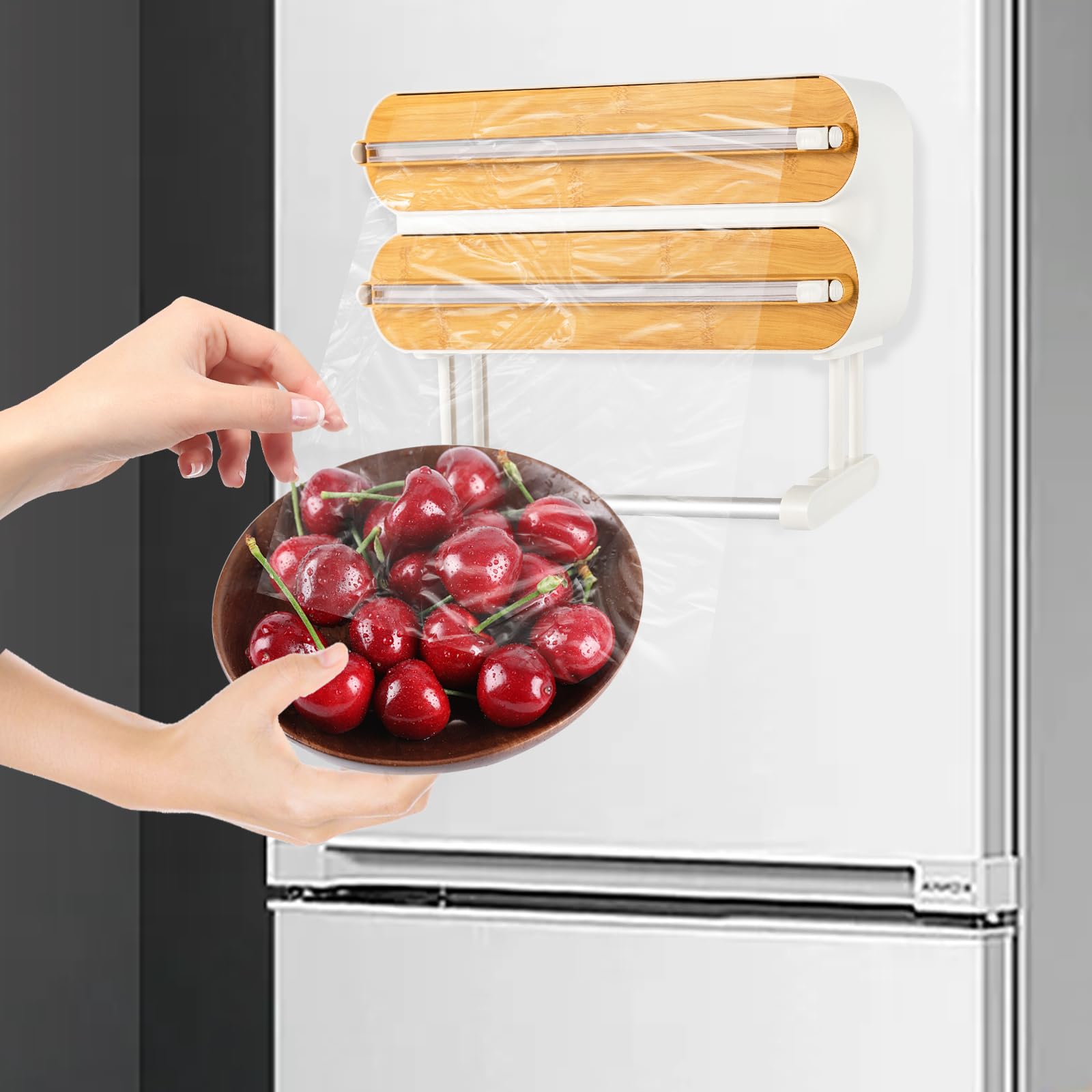 Dispenser 3 in 1 per cucina, frigorifero | Porta rotolo di carta da cucina, porta rotolo di carta da cucina, portarotolo da parete in alluminio