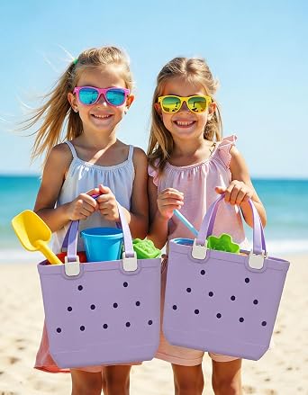Beach Bag 3-Piece Set - Large, Medium & Small Sandproof EVA Totes with Pocket for Travel, Pool & Beach