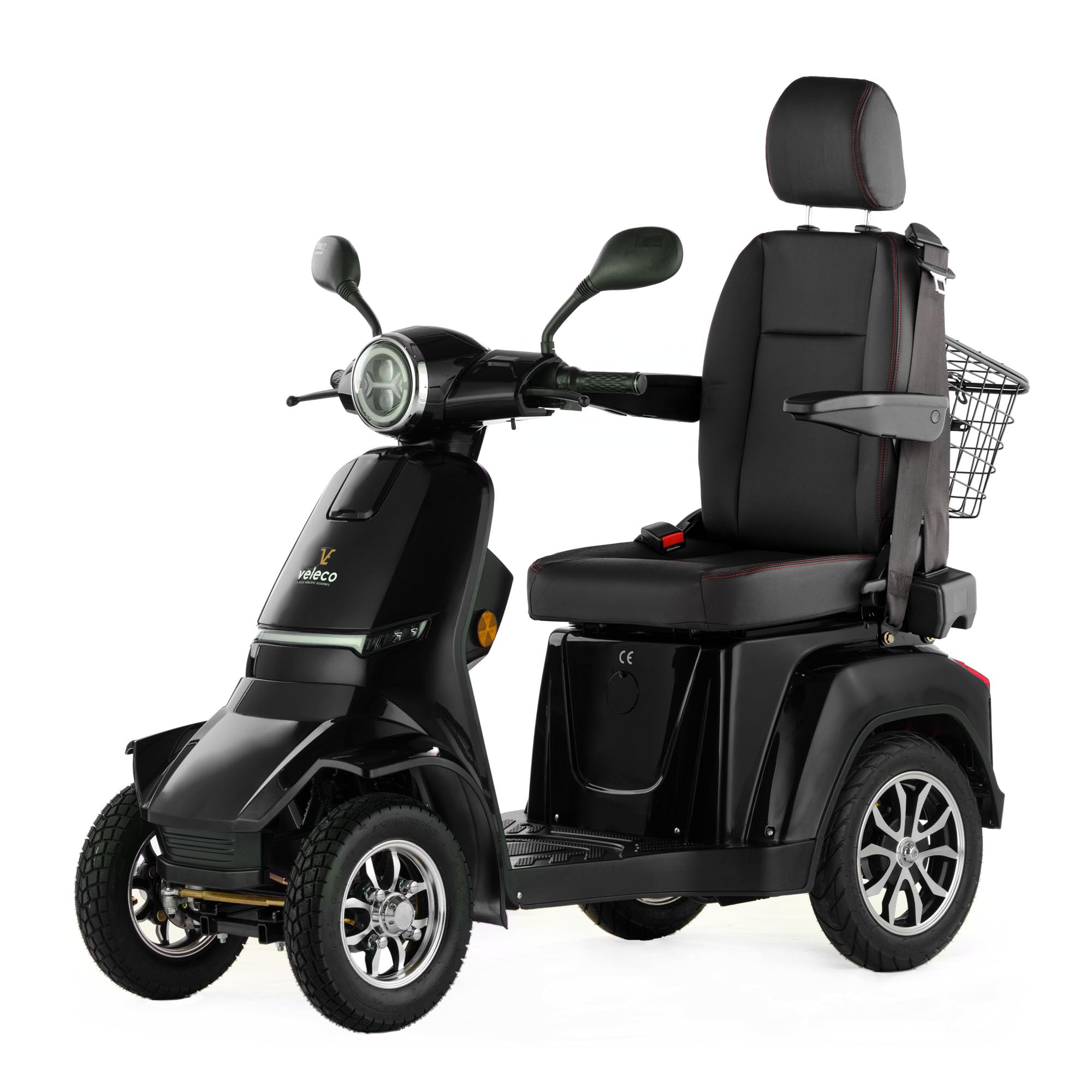 VELECO Gravis – dispositivo de movilidad con respaldo alto y reposacabezas – batería de iones de litio extraíble – completamente ensamblado y listo para conducir – iluminación LED completa (Nero)