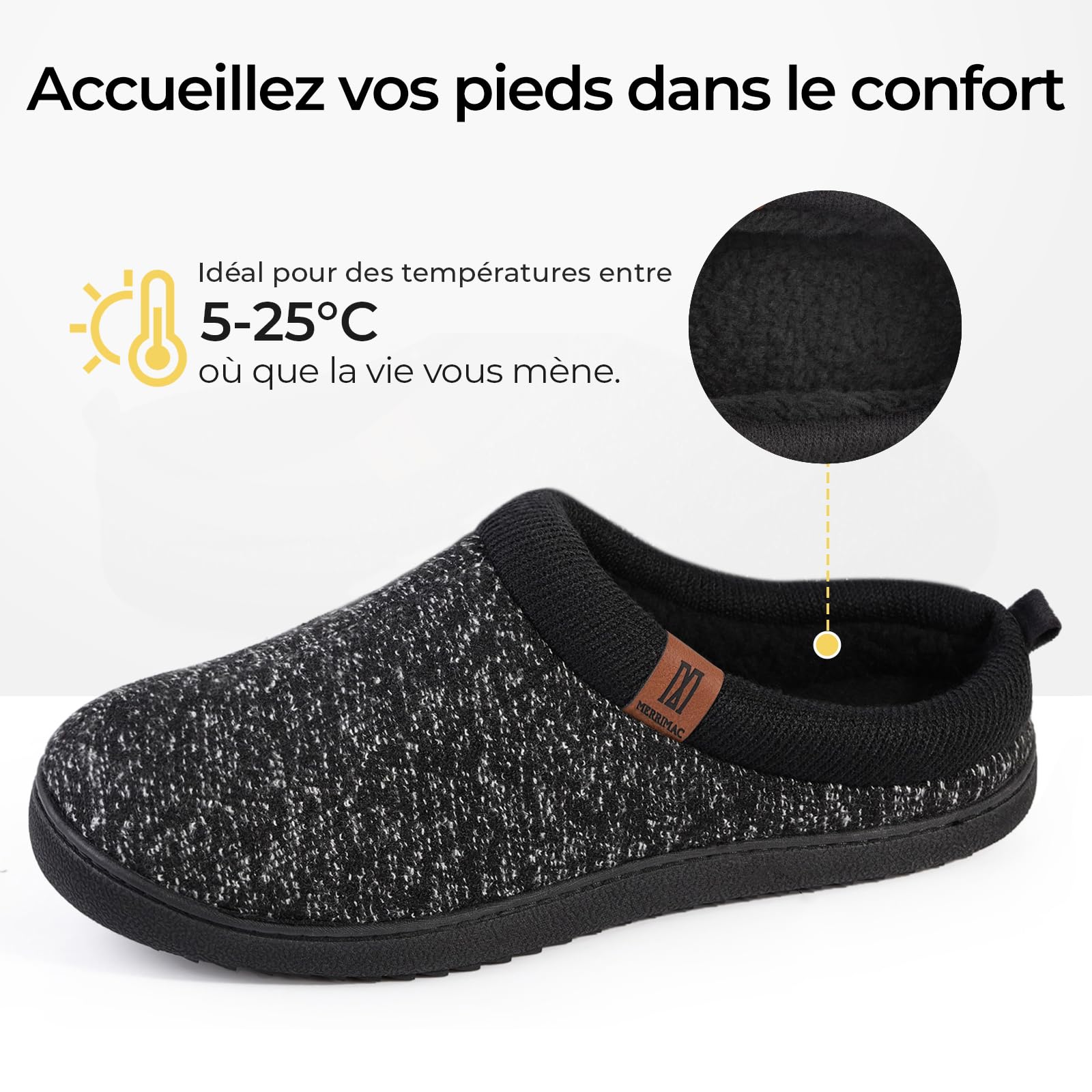MERRIMAC Pantoufles classiques confortables en mousse à mémoire de forme pour homme