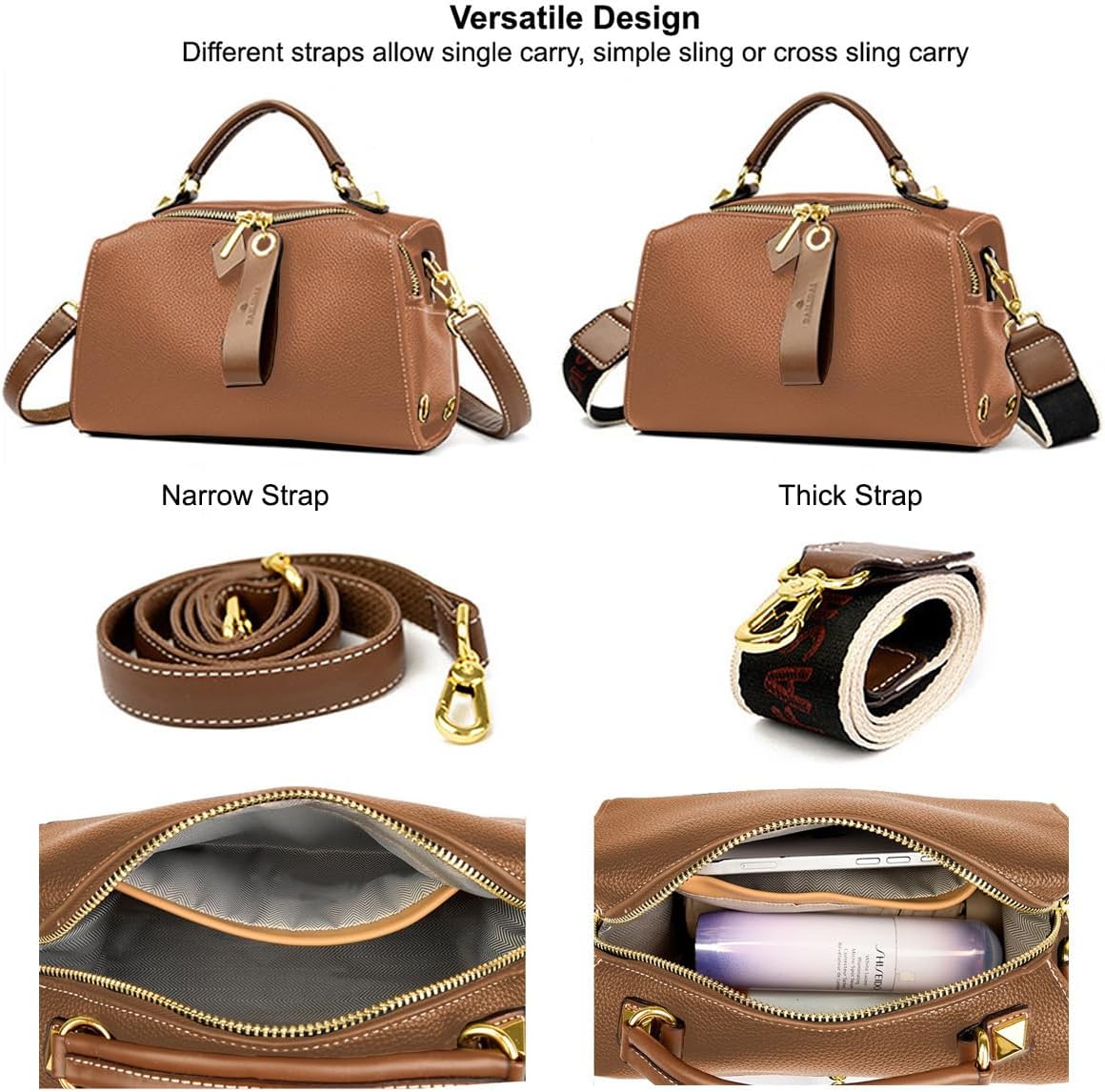 Crossbody Bags for Women Shoulder Bags Faux Leather Handbag Dual Straps, Dual Directional Zipper Medium Purse with Top Handle - Image 7